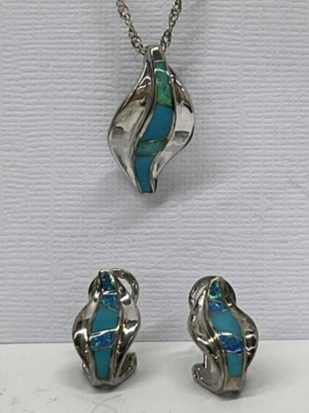 Blue Opal and Turquoise necklace & earrings 925 Sterling Silver